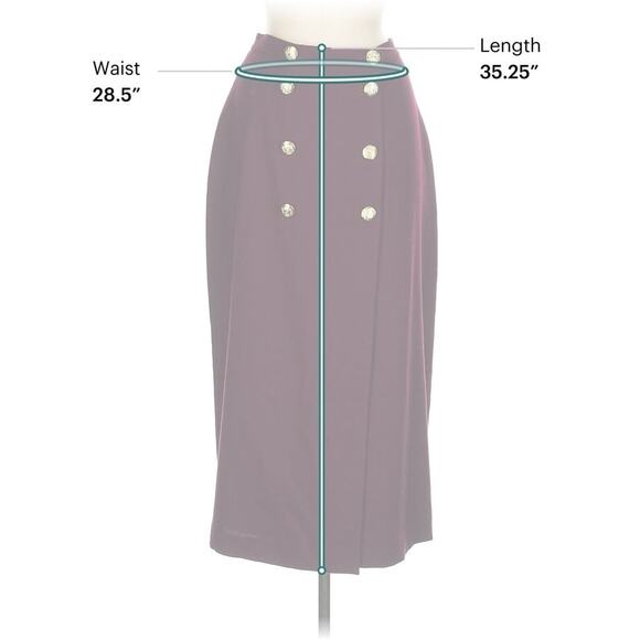 VTG Accento Made In Italy Wool Burgundy Gold Buttons Pencil skirt 8 - Picture 3 of 6